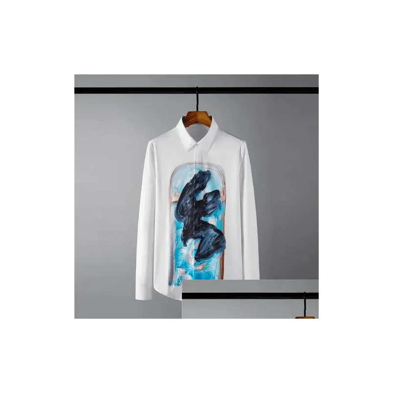 New Abstract Swallows Printed Mens Shirts Luxury Long Sleeve Casual Male Shirts High Quality Slim Fit Party Man Shirts 3XL