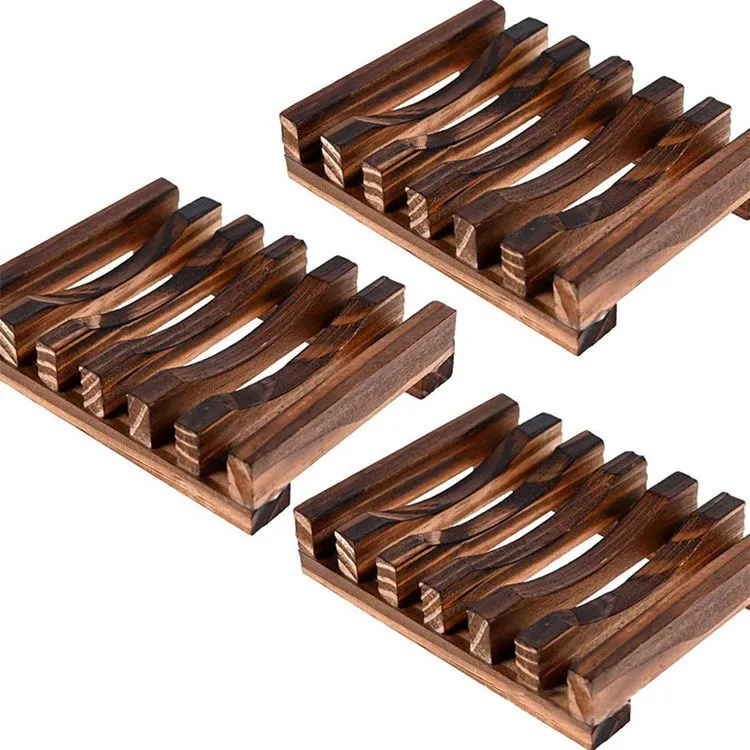 Natural Bamboo Wood Soap Dishes Wooden Soap Tray Holder Storage Rack Plate Box Container Bath Soap Holder LT764