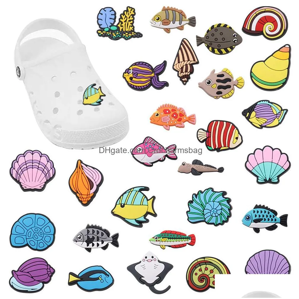Shoe Parts & Accessories Moq 20Pcs Pvc Cartoon Deep Sea Fish Charms Buckle Clog Buttons Pins Wristband Bracelet Decoration Kids Teen A Dhbxk