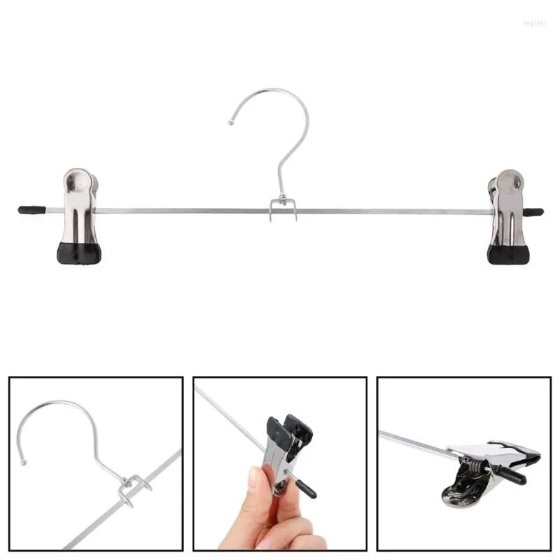 Hangers 10pcs Stainless Steel Pants Skirt Racks Hanger Clothing Wardrobe With 2 Clips Adjustable Trousers Clamp Holder Container