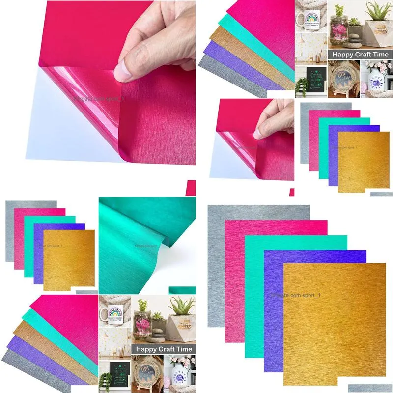 films 5pcs/pack 12x10in sparkle brushed adhesive vinyl 5 assorted colors film design patterns diy wall home porcelain decor for cricut