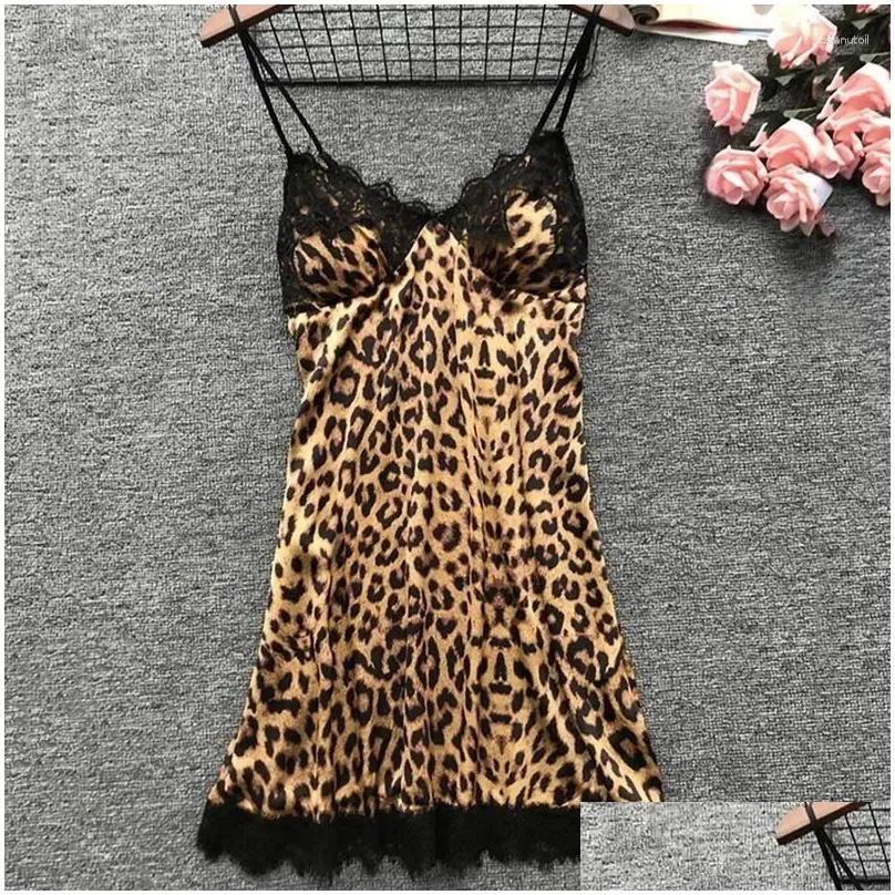 Sexy Skirt Womens Sleepwear Leopard Print Y Women Pajamas Sets Satin Pijama Silk Home Wear Embroidery Sleep Lounge Pyjama Nightwear Li Otdp1