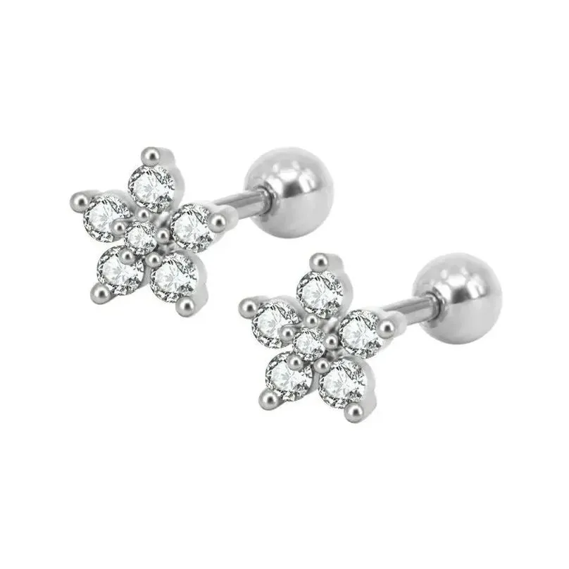 Stud Earrings Women Earring Zircon Jewelry Flowers Stainless Steel Earpiercing Cartilage Tragus Ear Studs