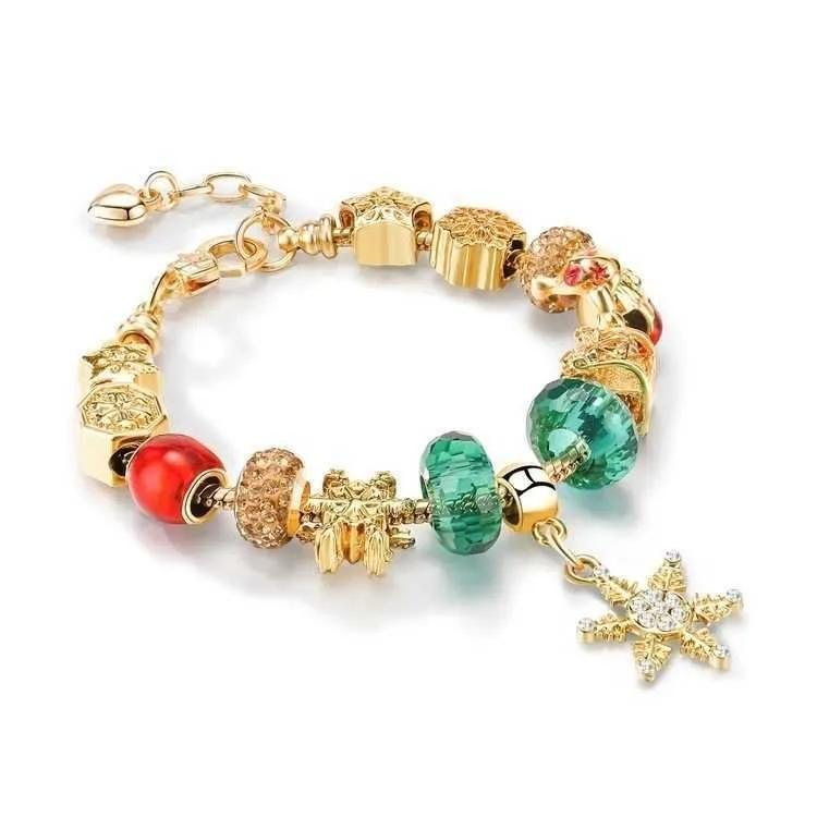 Handmade Jewelry Wholesale Charm Bracelets European Style DIY Large Hole Bead Bracelet Christmas Gifts For Women Snowflake Pendant Holiday Element