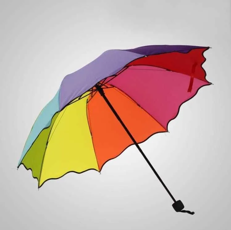 20pcs/lot Colorful Three-Folding Falbala Rainbow Umbrellas Rainy Telescopic Umbrella