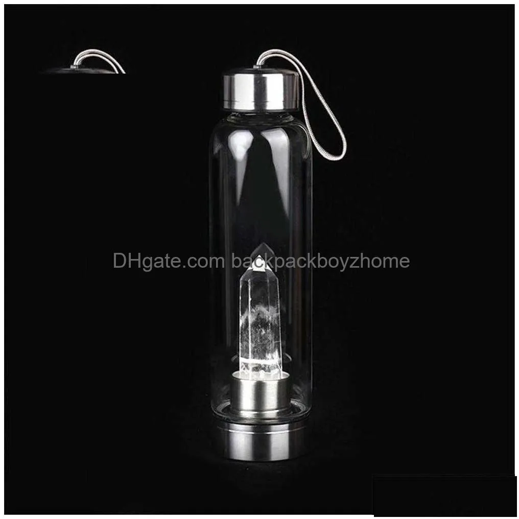 Water Bottles Portable Natural Crystal Point Healing Obelisk Wand Quartz Bottle Tools Home Decor Drop 210610 Delivery Garden Kitchen, Dhpaa