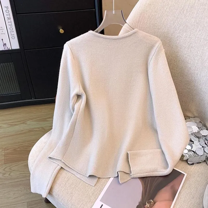 Women`s Two Piece Pants Suit Knitted 2 Pieces Set Tracksuits Women Autumn Personal Button Casual O-neck Loose Sweater Wide Leg Suits