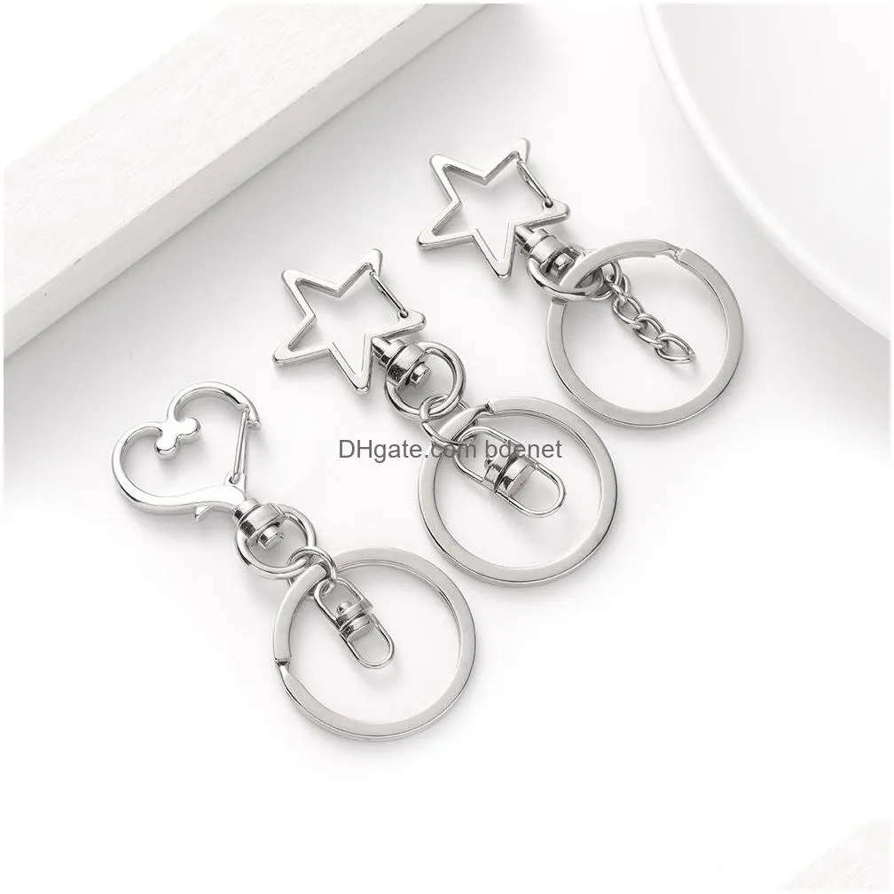 Other Home & Garden 500Pcs 30Mm 2 Colors Key Chains Rings Round Heart Star Sier Color Lobster Clasp Keychain Drop Delivery Dhczb