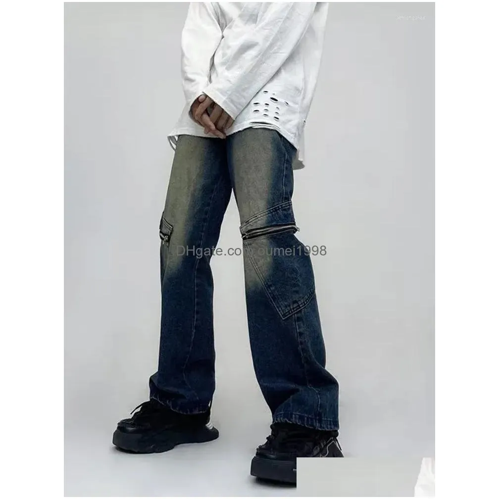 Men`S Jeans Mens American High Street Yellow Mud Dyed Denim Trousers Trend Retro Water Washing Straight Pants Loose Men And Drop Deli Dhklz