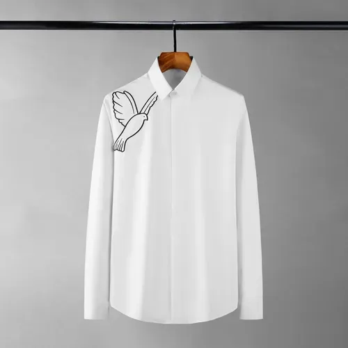 Men`s Casual Shirts MINGLU Pigeon Simple Embroidery Men`s Luxury Cotton Long Sleeve Black White Four Seasons Slim Fit Party Man 4XL