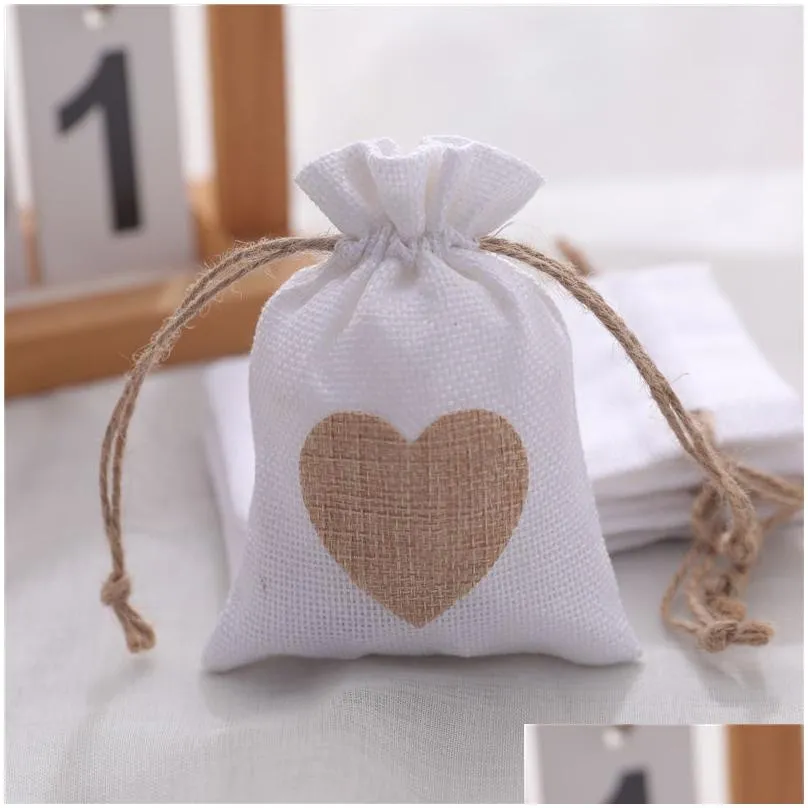 Gift Wrap Small Burlap Heart Bags With Dstring Cloth Favor Pouches For Wedding Shower Party Christmas Valentines Day Diy Craft Drop Otpvs