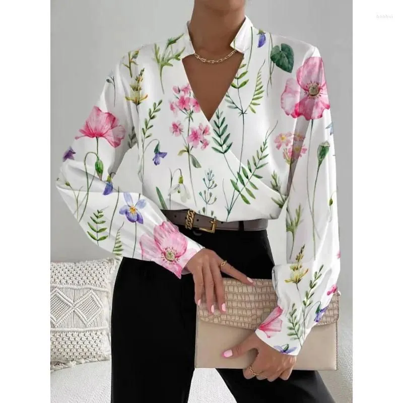 Women`s Blouses Elegant Chiffon Shirt For Women Y2K INS Clothes Autumn Long Lantern Sleee Stand Collar V Neck Blouse T-shirt 2024