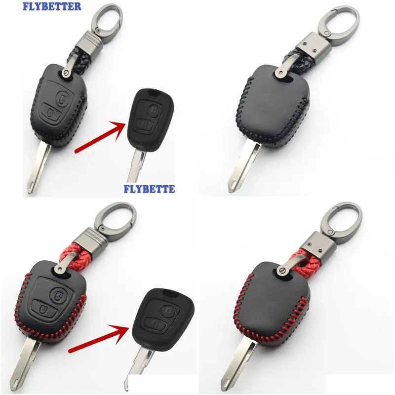 FLYBETTER Genuine Leather 2Button Flip Key Case Cover For Peugeot 206306307408406 For Citroen C2C3C4C5C8Picass L3871193789