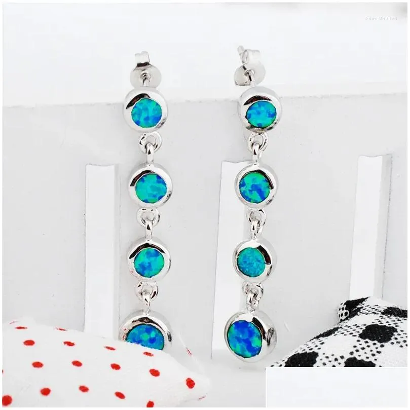 Dangle Earrings Multicolor Opal Long Female Cute Round Stone Classic Silver Color Drop For Women Party Jewelry