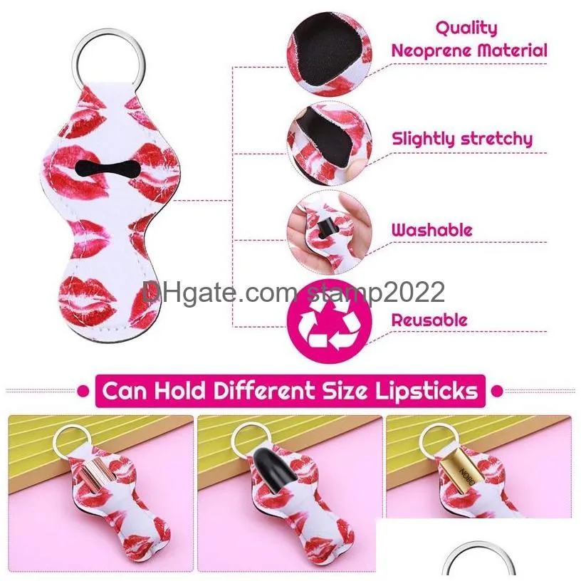 mini lipstick holder keychain lip balm holders elastic waterproof neoprene lipstick sleeve keychains for birthday gift