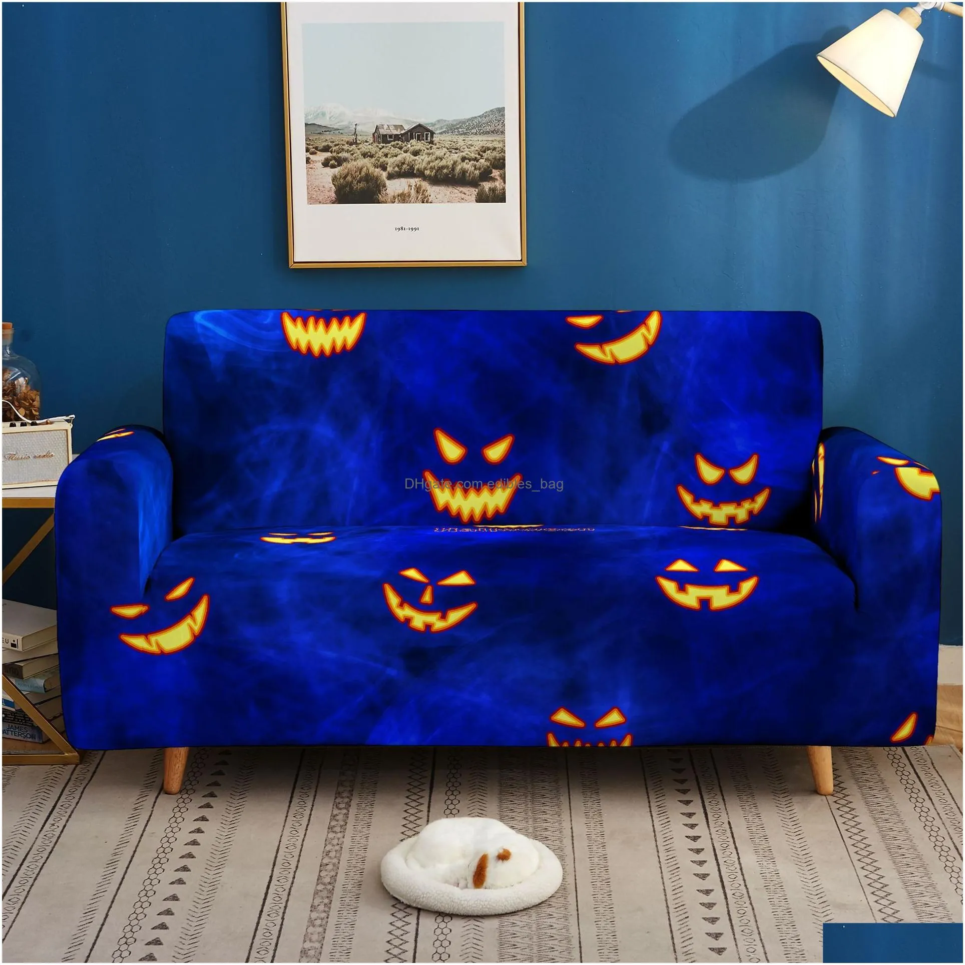 halloween pumpkin print couch cover soft stretchy sofa slipcover polyester washable furniture protector for living room bedroom