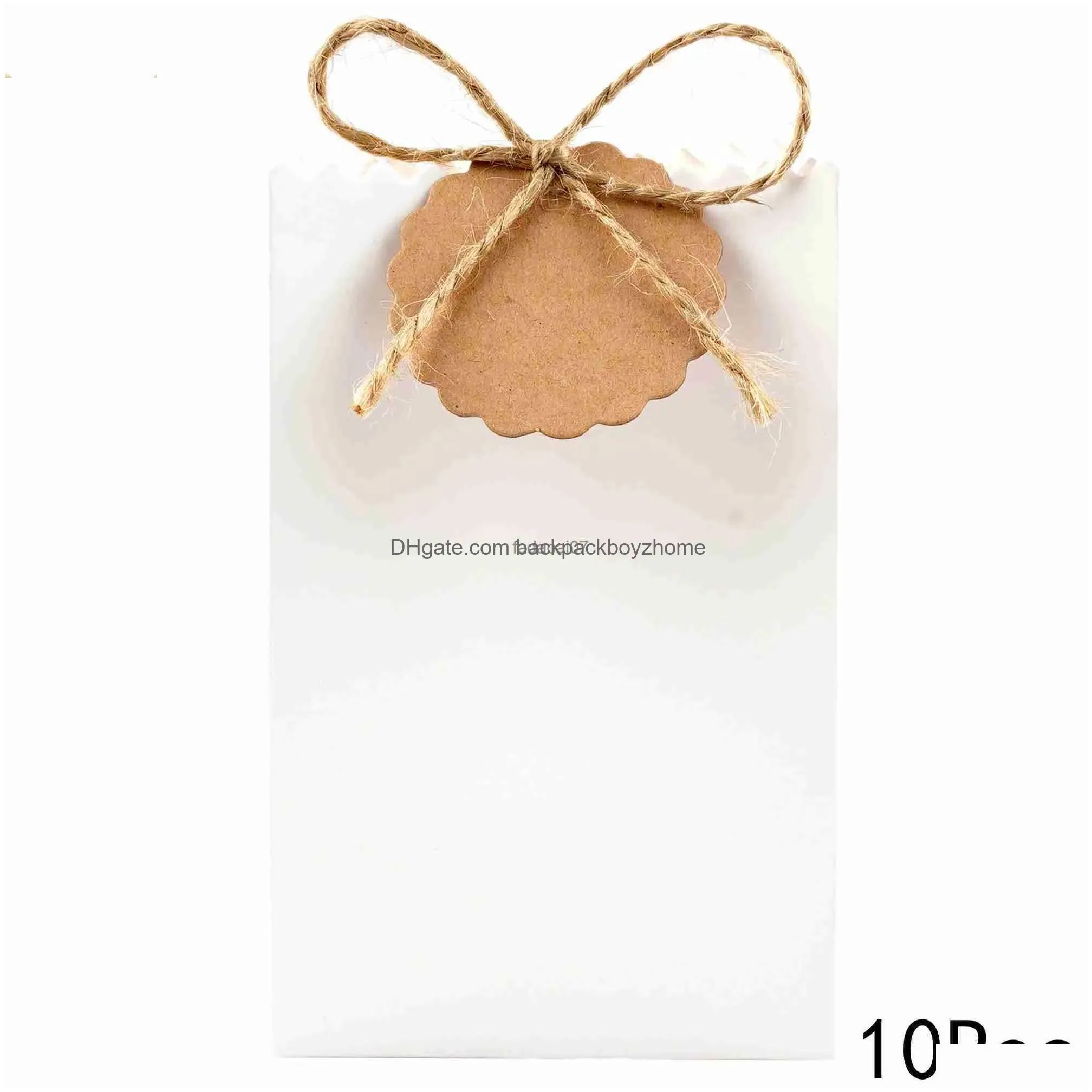 Gift Wrap 10Pcs Retro Kraft Paper Diy Bag Jewelry Cookie Wedding Favor Candy Box Food Packaging With Rope Birthday Party Decor L230620 Dhcgo