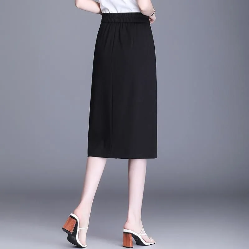 Skirts Women Elegant Chic Slim Casual Black Mid-Long Bodycon Skirt 2022 Summer High Waisted Slit Work Pencil 2107 Drop Delivery Appare