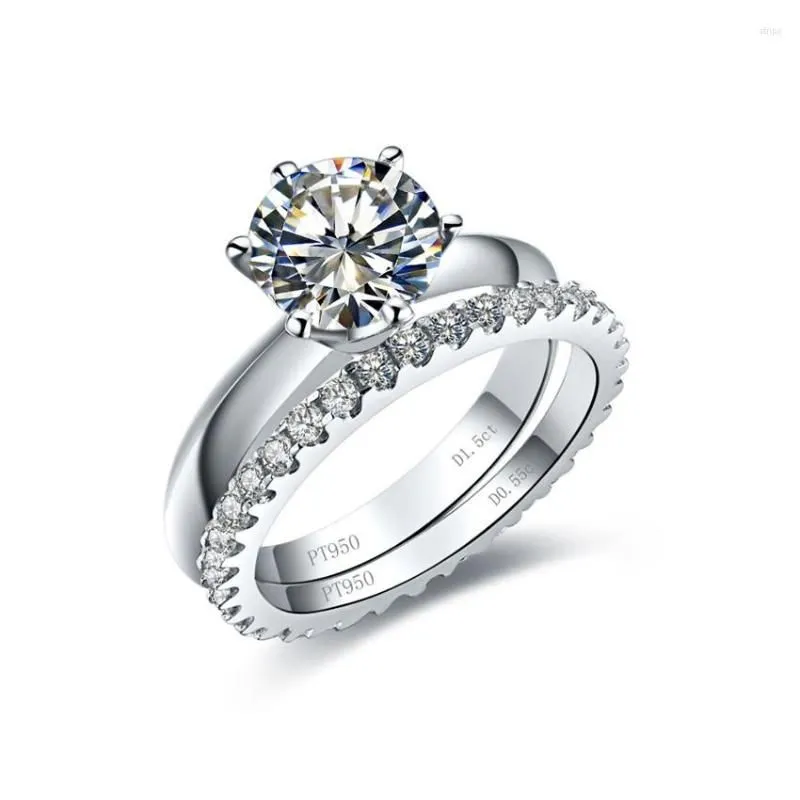 Cluster Rings Romance Set Authorized 2Ct 8mm D Color Moissanite Diamond Platinum 950 For Women