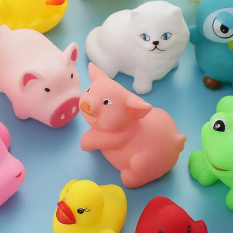 Mixed Animals Swimming Water Toys Colorful Soft Floating Rubber Duck Squeeze Sound Squeaky Bathing Toy For Baby Bath Toys