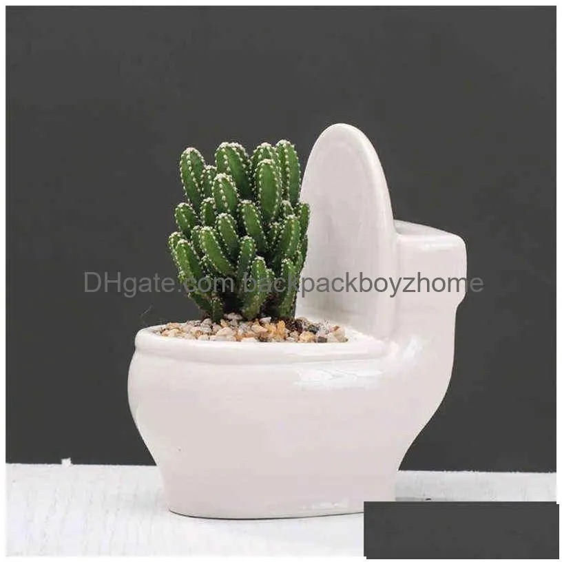 Planters & Pots Creative Ceramic Toilet Flower Pot Diy Design Planter For Succents Plants Gardening Small Flowerpot Home Office Decor Dhkmc