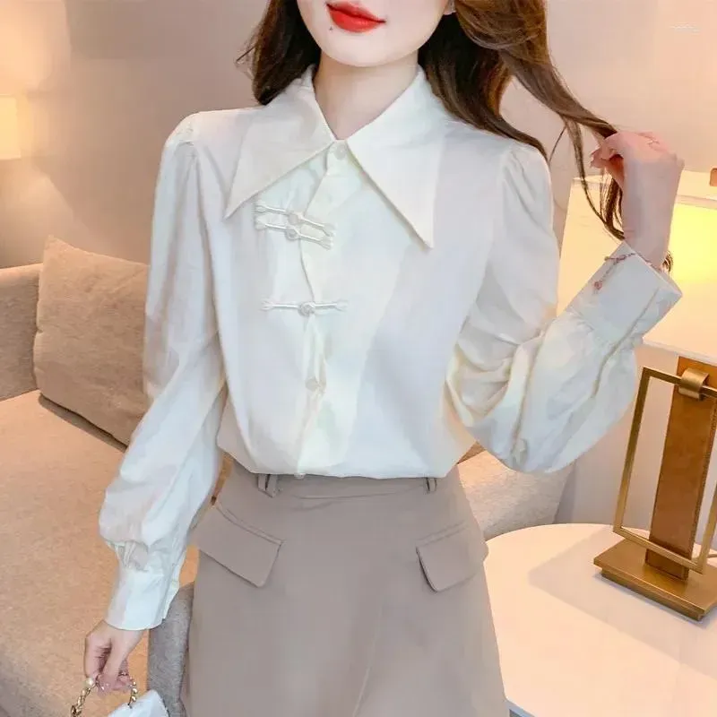 Women`s Blouses Chiffon Solid Shirt Spring/Summer Loose Chinese Style Fashion Clothing Long Sleeves Women Tops YCMYUNYAN