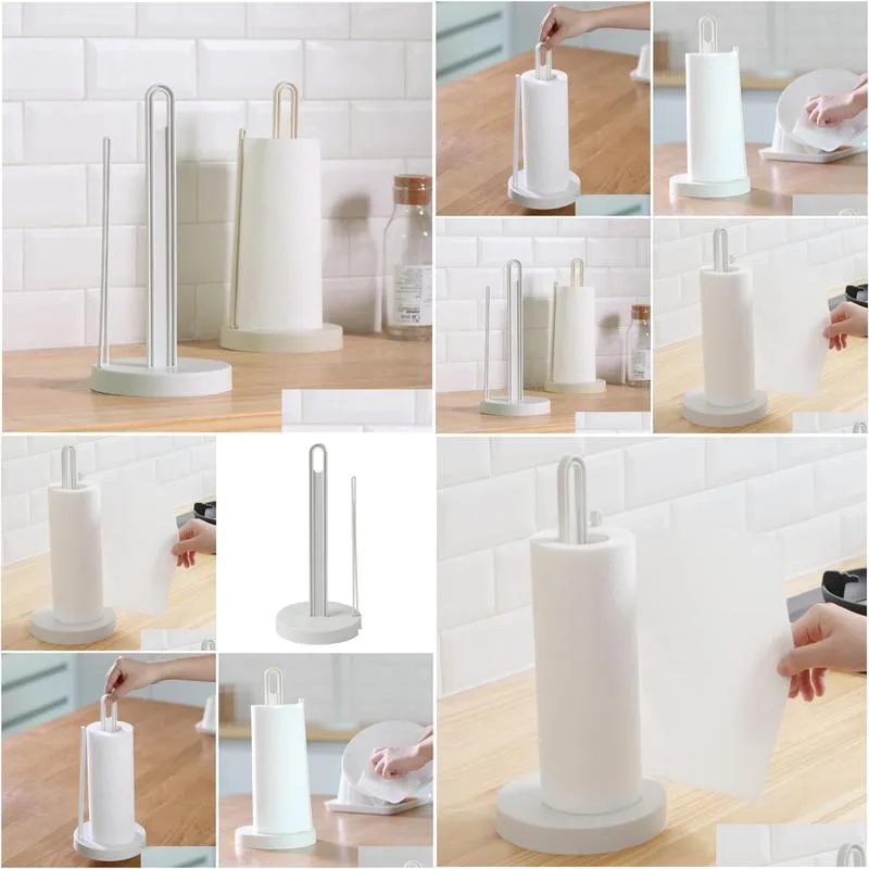 Paper Towel Holders Simple Vertical Roll Holder Kitchen Napkin Creative Desktop Perforated Storage Rack Drop Delivery Home Garden Ho Otzil