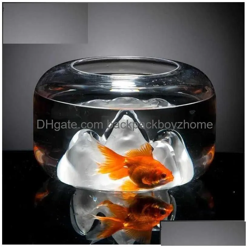 Aquariums Creative Snow Mountain Gold Fish Tank Simple Household Glass Tabletop Round Mini Aquarium Living Room Small Decoration Drop Dhvyu