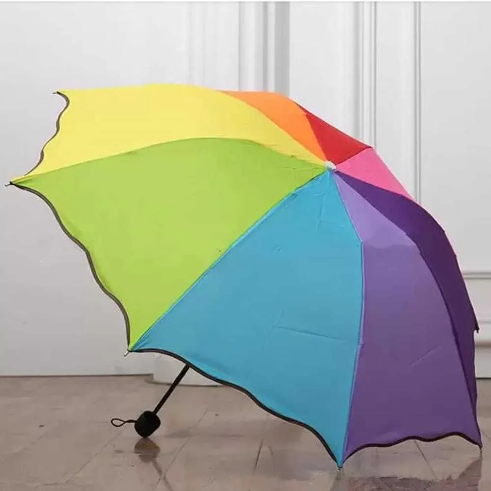 20pcs/lot Colorful Three-Folding Falbala Rainbow Umbrellas Rainy Telescopic Umbrella