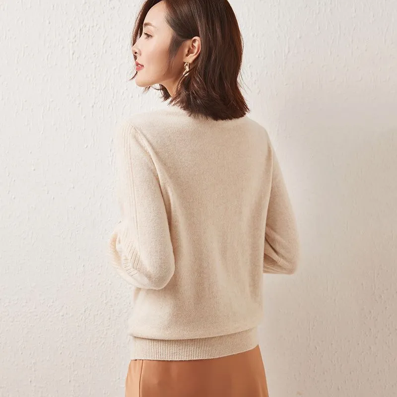 Women`s Sweaters Women`s Fashion High-end Cashmere Wool Sweater O-neck Ladies Long-sleeved Knitted Pullover 21 FRSEUCAG Winter Short