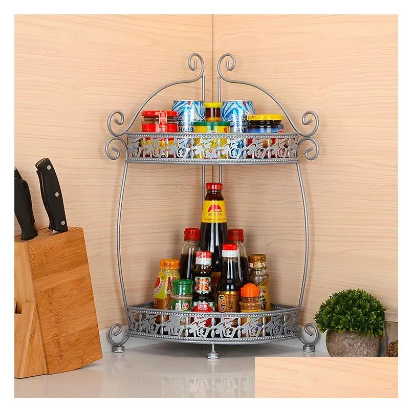 Bathroom Shelves Household Kitchen Seasoning Storage Rack Second Floor Desktop Snack Cosmetics Corner Drop Delivery Home Garden Bath Otlf9