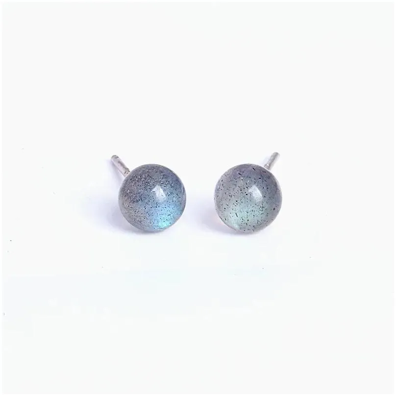 Stud Earrings 925 Sterling For Women Colorful Blue 6mm Labradorite Moon Light Stone Brincos Fine Jewelry Bijoux