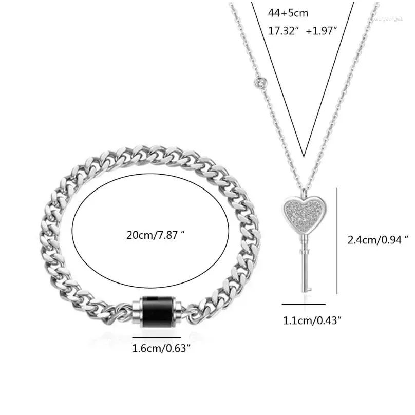 Necklace Earrings Set 2pcs Heart Key Pendant Stainless Steel Lock Bracelet Fashion Couple Jewelry For Women Men DropShip