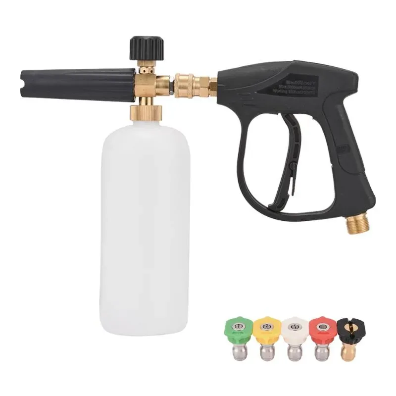 Water Gun & Snow Foam Lance Pressure  Car Washer Cleaning Tool 1L Soap Sprayer Bottle M22x1.4 Connector With 5 Spray NozzlesWater