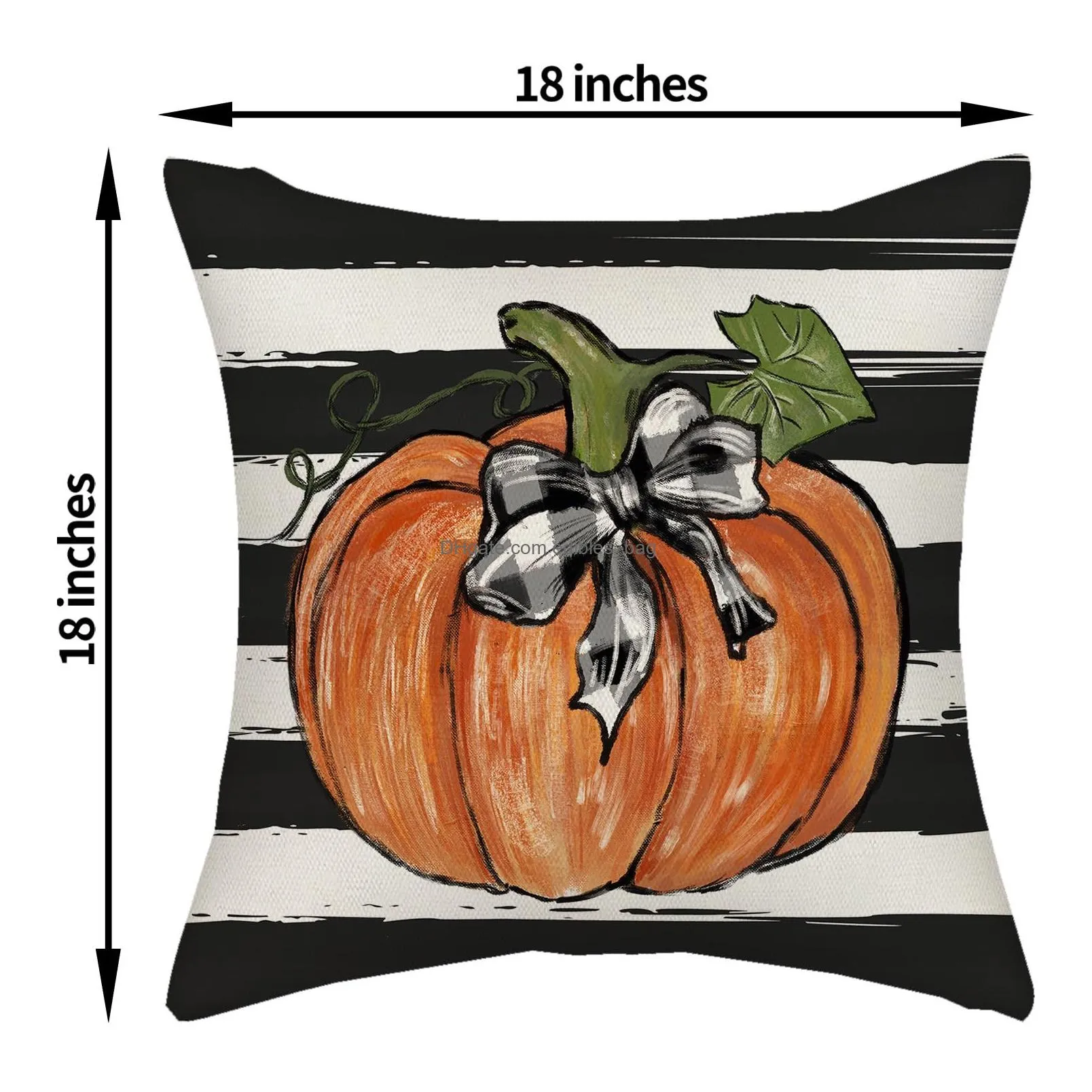 fall pillow covers 18x18 orange watercolor pumpkin decor throw pillows case for couch autumn harvest indoor outdoor decorative cushion protector for sofa