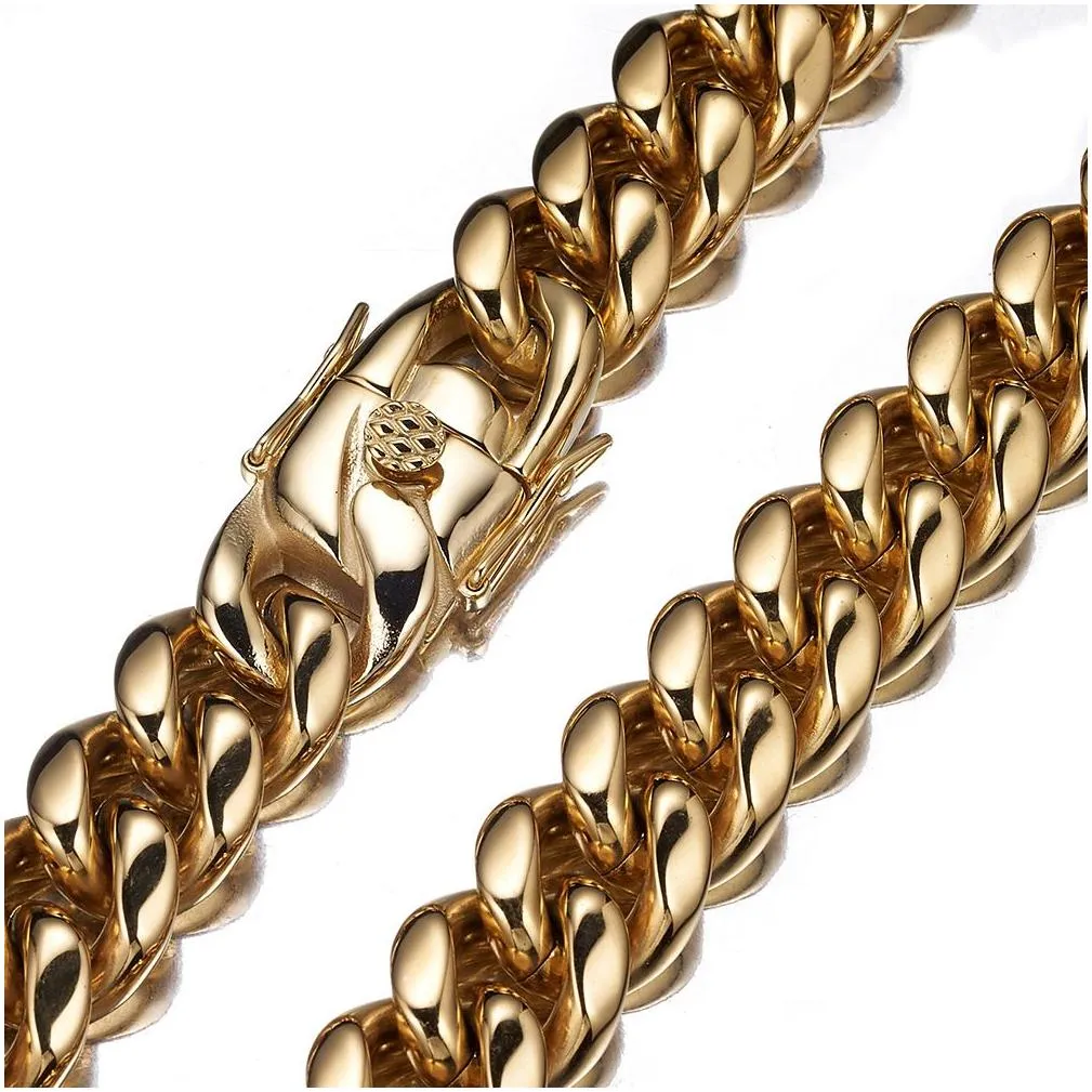 6-22mm Hip Hop Stainless Steel  Cuban Link Chain Bibcock Clasp Mens Simple 18K Real Gold Plated Jewelry