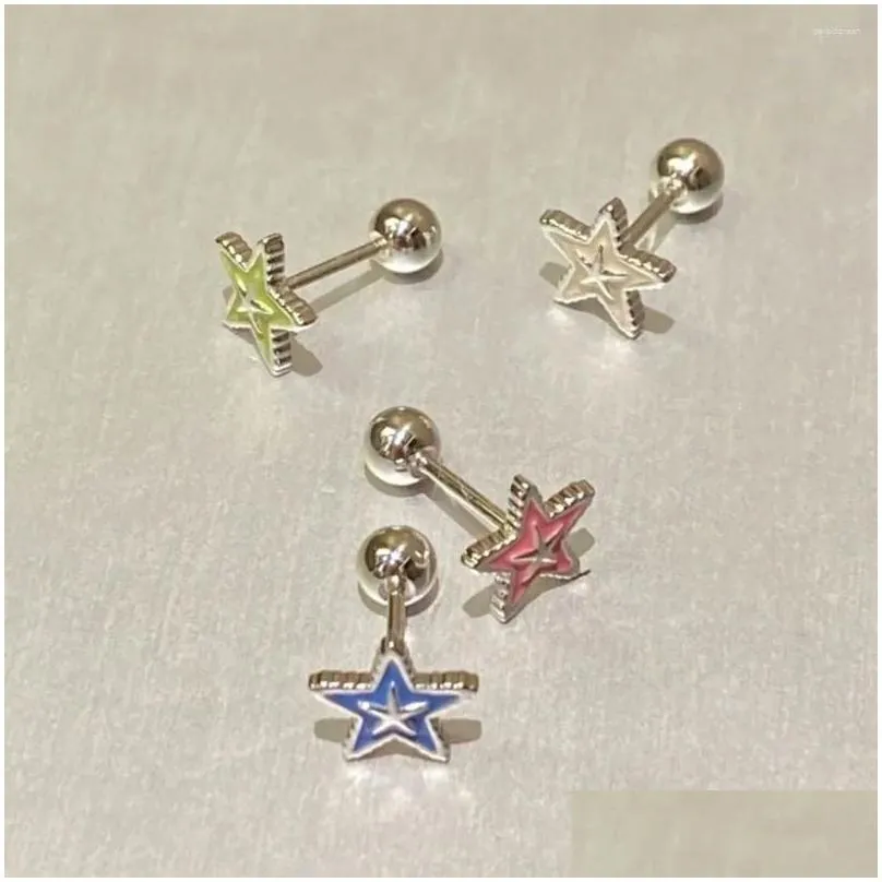Stud Earrings Colorful Five Point Star For Women Dopamine Mini Simple Sweet Style Small  And Cute