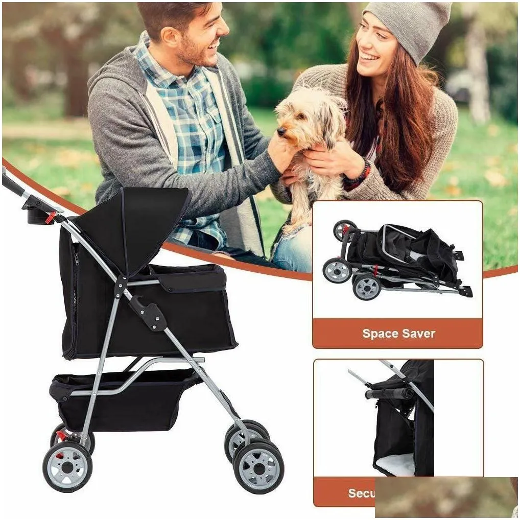 Dog Travel Outdoors 4 Wheels Pet Stroller Cat Cage Folding Carrier Black Qqpq5671131 Drop Delivery Home Garden Supplies Otn6N