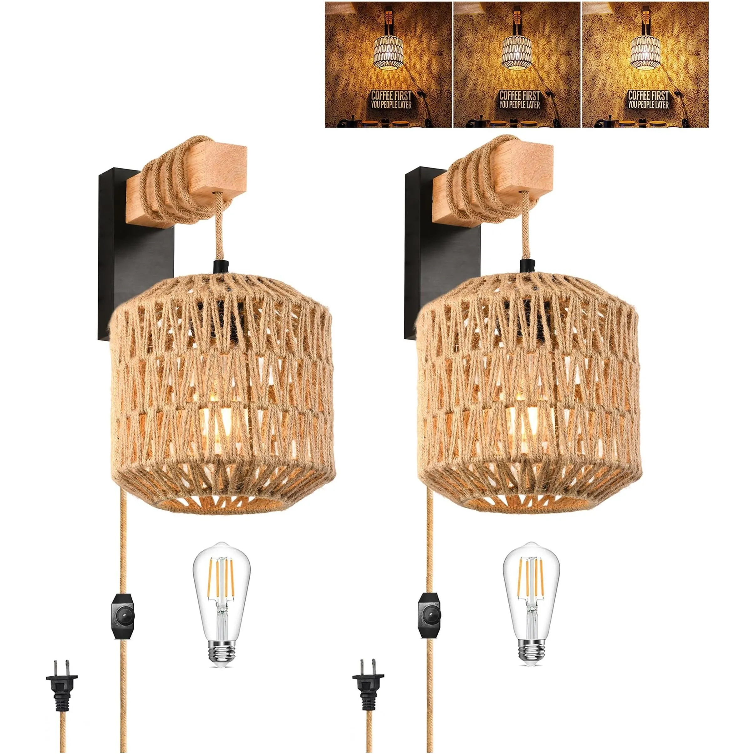 Security Lighting Plug In Wall Sconces Set Of Two Hand Rattan Boho Lamp With Cord Woven Decor Hanging Drop Delivery Lights Outdoor Otdml