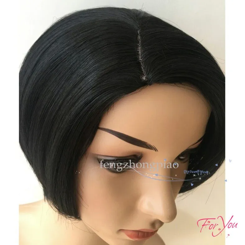 Wigs FengZhongPiao Black Short Pixie brazilian Simulation human hair wigs glueless full lace lace front cut Synthetic hair wigs for