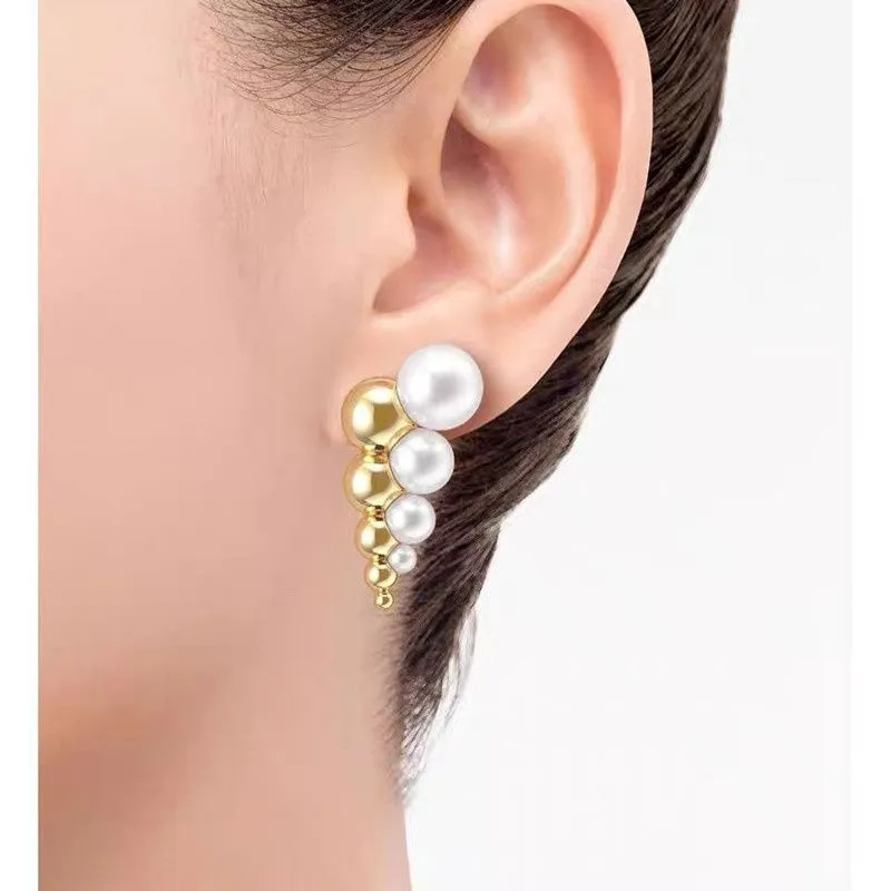 French INS Beaded Embedding Size Pearl Earrings For Women S925 Silver Needle Personalized Unique Fashion Charm Jewelry