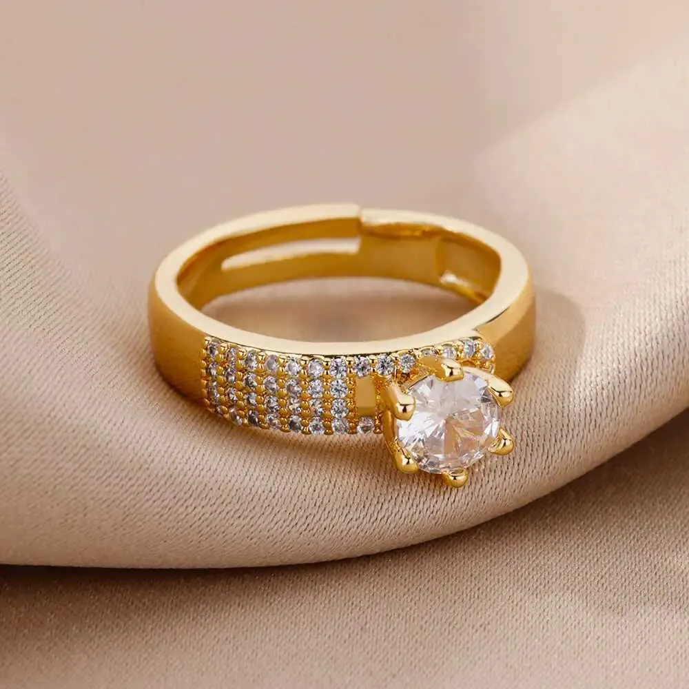 Band Rings Stainless Steel Round Rings For Women Zircon Geometric Gold Color Crystal Ring Aesthetic Wedding Party Jewerly Gift Bague Femme J240326