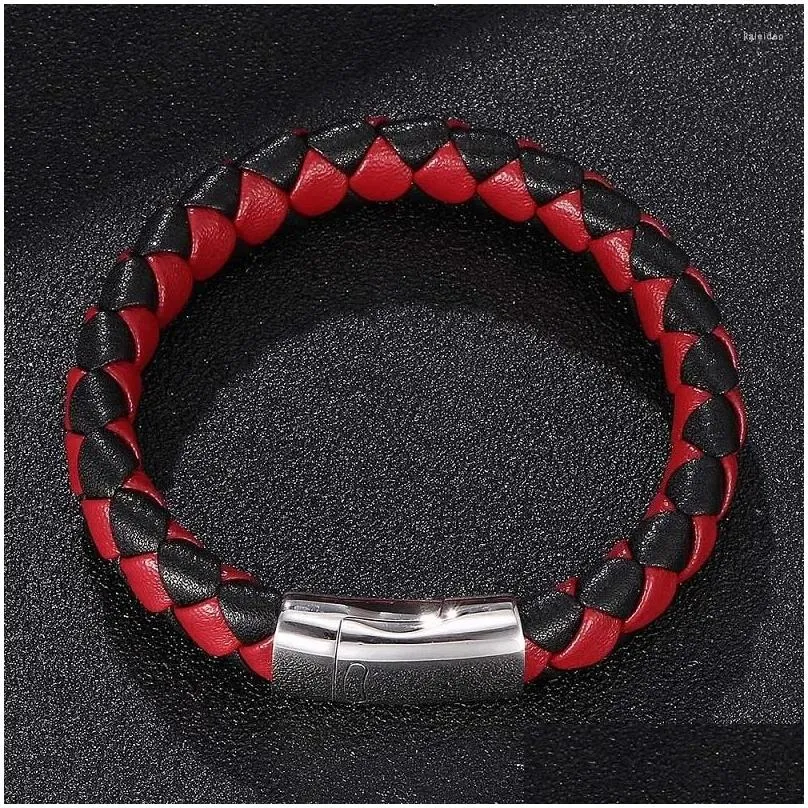 Charm Bracelets Fashion Black Red Braided Leather Bracelet Men Handmade Rope Wrap & Bangles Male Jewelry Gifts Drop