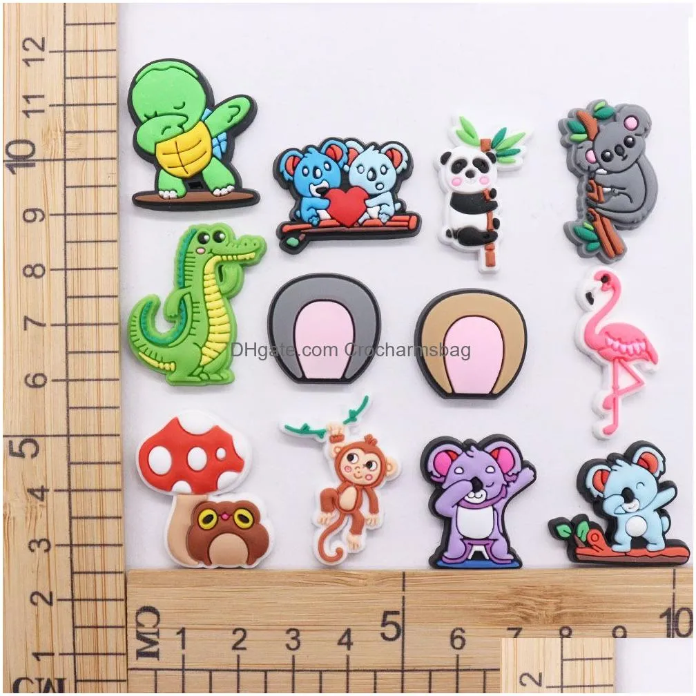 Shoe Parts & Accessories Wholesale 100Pcs Pvc Kawaii Ears Koala Turtle Dinosaur Flame Bird Panda Monkey Mushroom Charms Decorations Fo Dhml2