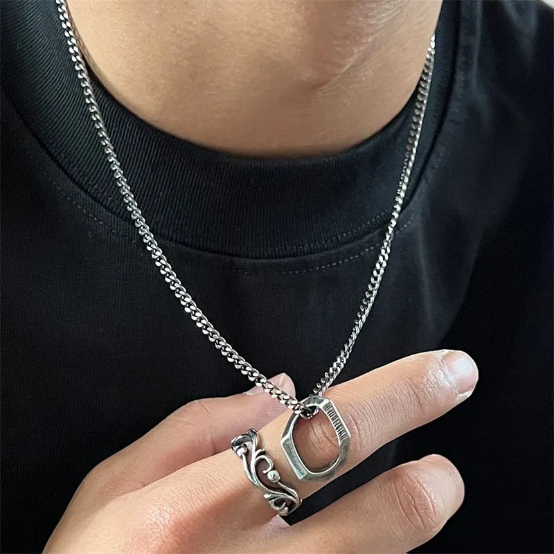 Japanese Simple And Old Ancient Silver Necklace Men Tide Niche High Street Retro Titanium Steel Pendant Jewelry Gift Accessories