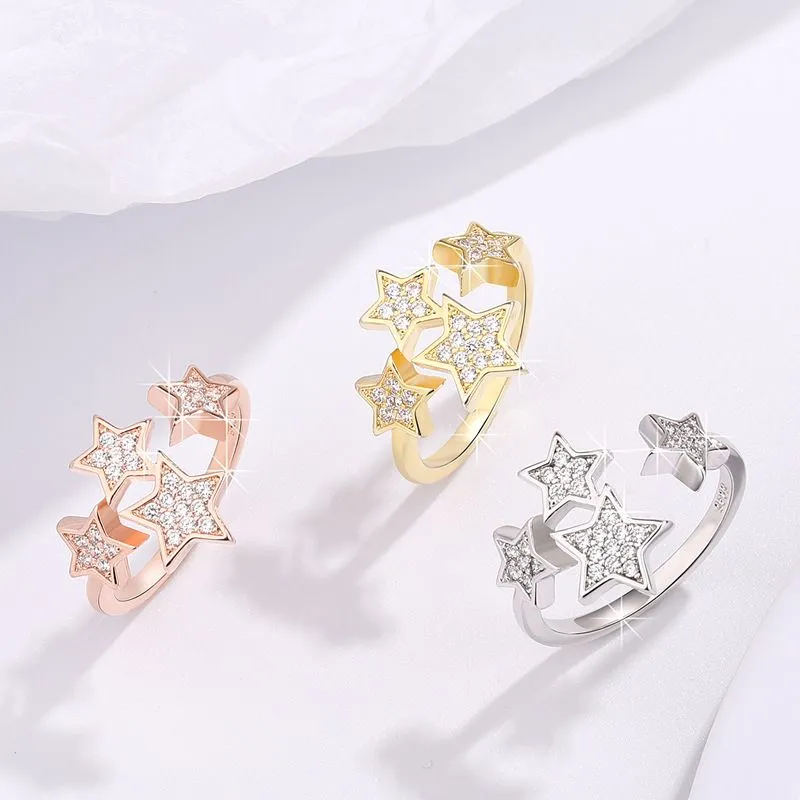 Adjustable Rings For Women Little Star Exquisite Personality Cubic Zirconia 3 Color Party Gift Fashion Jewelry KBR072