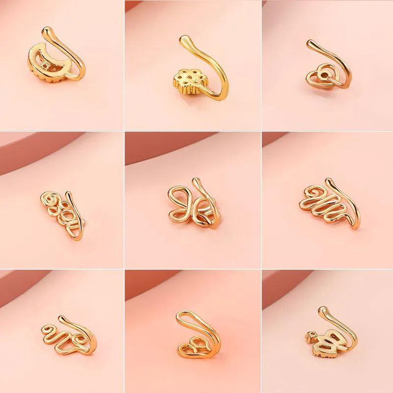 Fashion Nose Ring Charm Crystal Butterfly Pentagram Women Fake Piercing Clip on Nose Ear Rings Body Jewelry