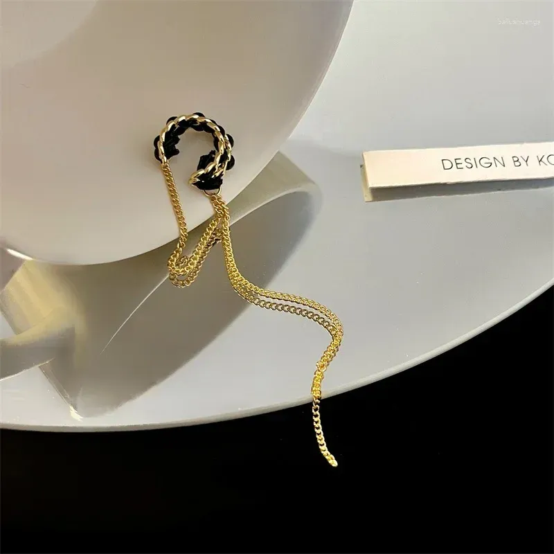 Backs Earrings Korean Version Black Cool Wind Super Immortal Style Tassel Ear Bone Clip Fashionable And High-end Earbuds Without Holes