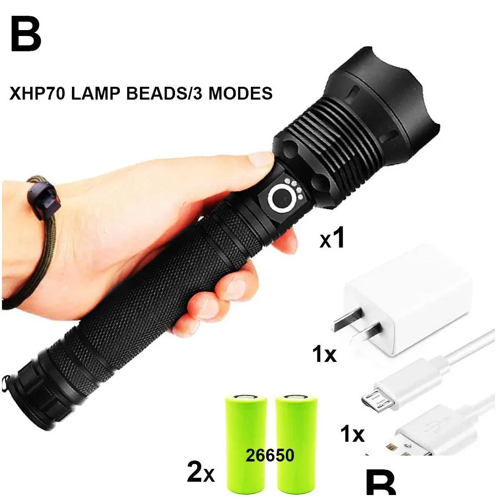 led flashlight 90000 lumens xhp702 most powerful flashlight 26650 usb torch xhp70 lantern hunting lamp hand light7390034