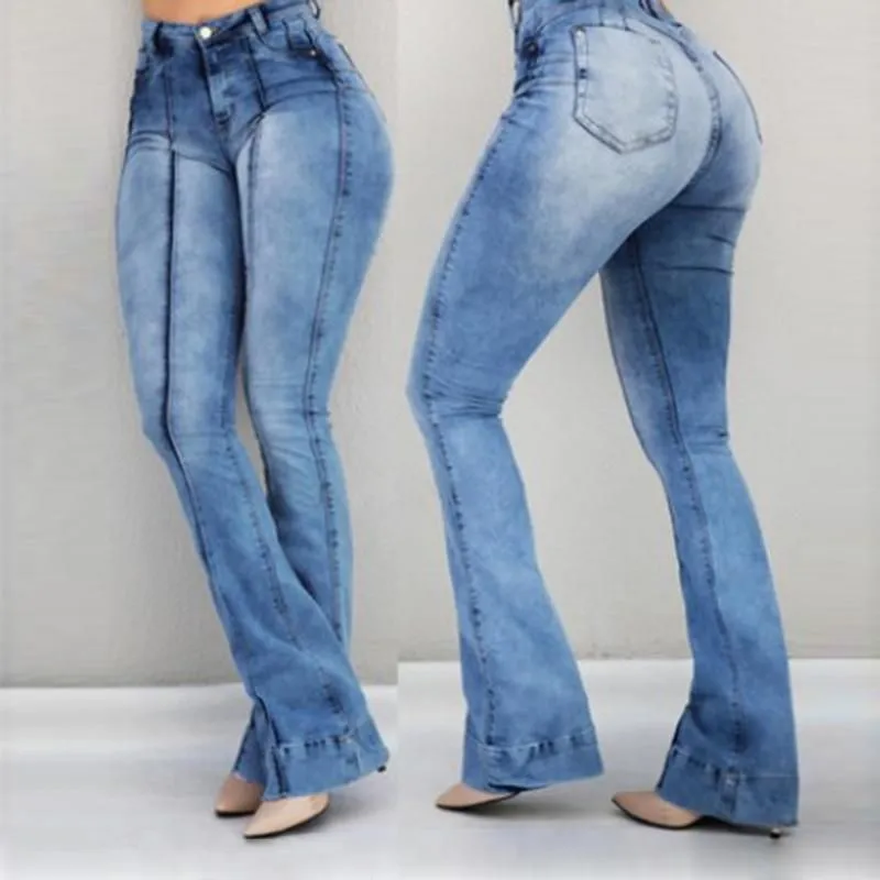 2020 Women High Waist Flare Jeans Skinny Denim Pants Sexy Push Up Trousers Stretch Bottom Jean Female Casual Jeans
